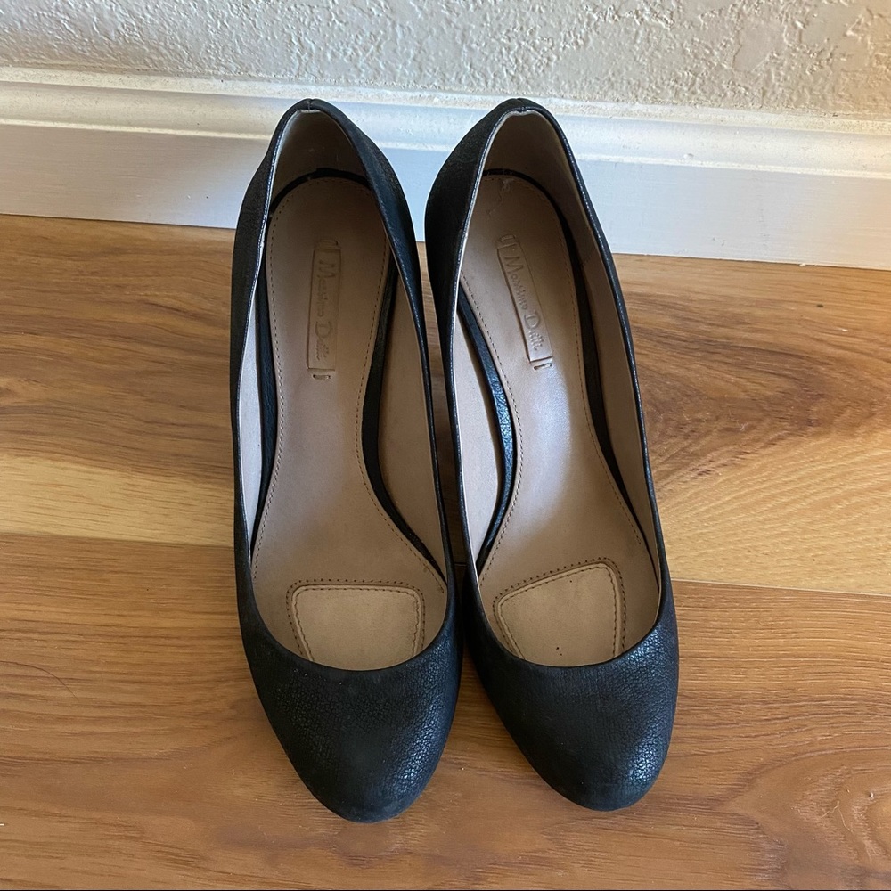 Massimo Dutti black leather high heel round toe pumps EU38